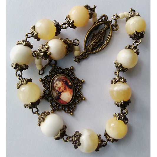 One Decade Gemstone Rosary - Jesus - 10mm Yellow Calcite - Bronze