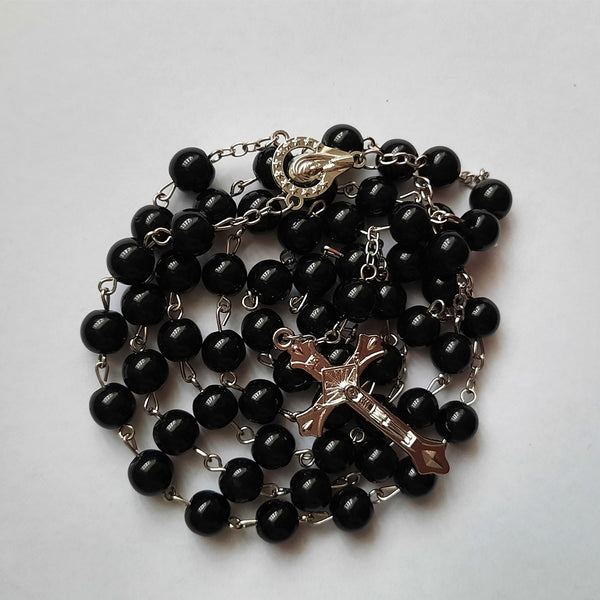 Black Glass Rosary - 8mm Beads