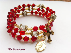 Five Decade Coil Rosary Bracelet - Red