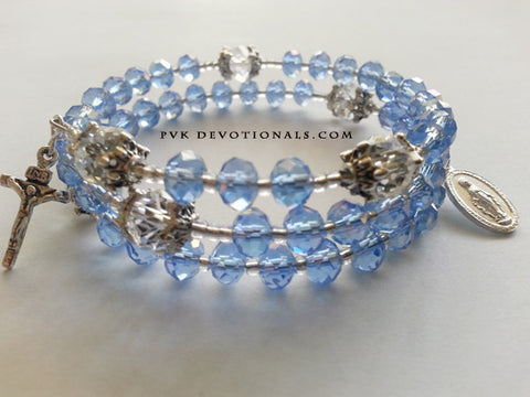Five Decade Coil Rosary Bracelet - Light Blue