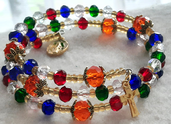 Five Decade Coil Rosary Bracelet - Multi-Coloured