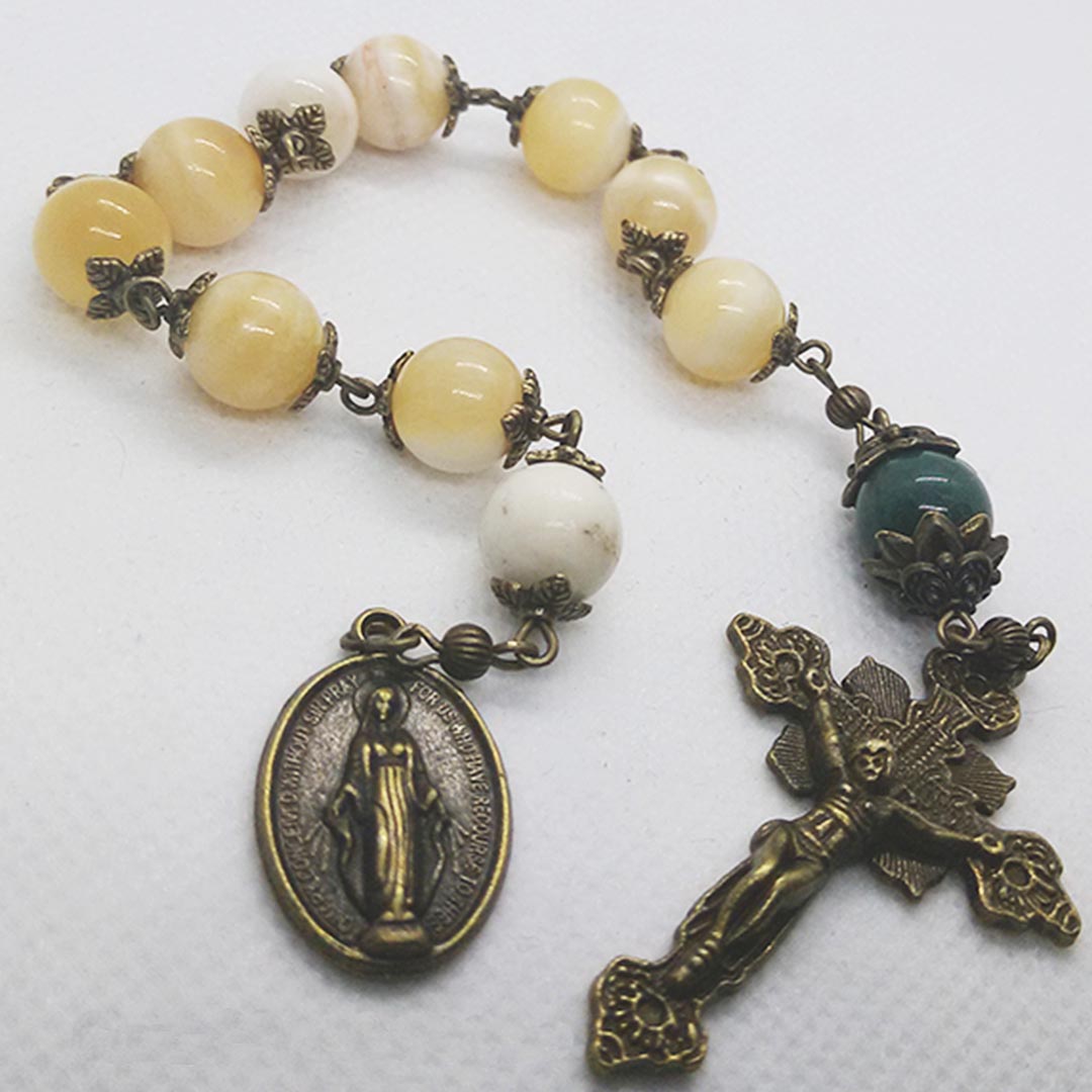 One Decade Gemstone Rosary - Calcite Yellow - 10mm - Bronze