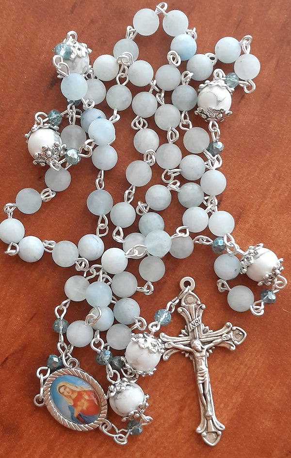 Gemstone Rosary - 6mm Aqua Marine Beads