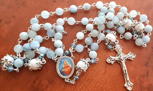 Gemstone Rosary - 6mm Aqua Marine Beads