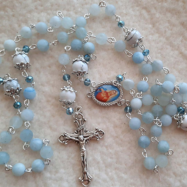 Gemstone Rosary - 6mm Aqua Marine Beads