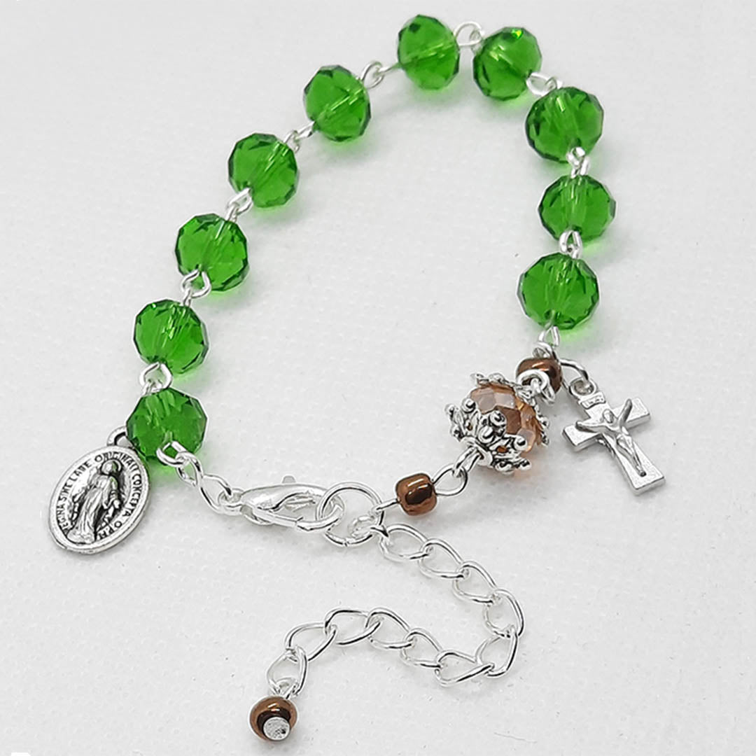 One Decade Rosary Bracelet - Green Glass Crystal Beads