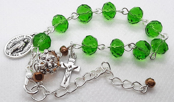 One Decade Rosary Bracelet - Green Glass Crystal Beads