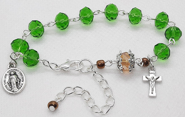 One Decade Rosary Bracelet - Green Glass Crystal Beads