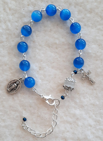 One Decade Rosary Bracelet - Blue Cats Eye Beads