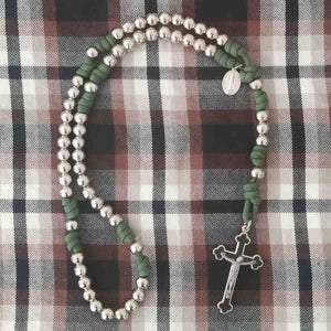 Paracord Rosary Silver Metal Beads (green colour)