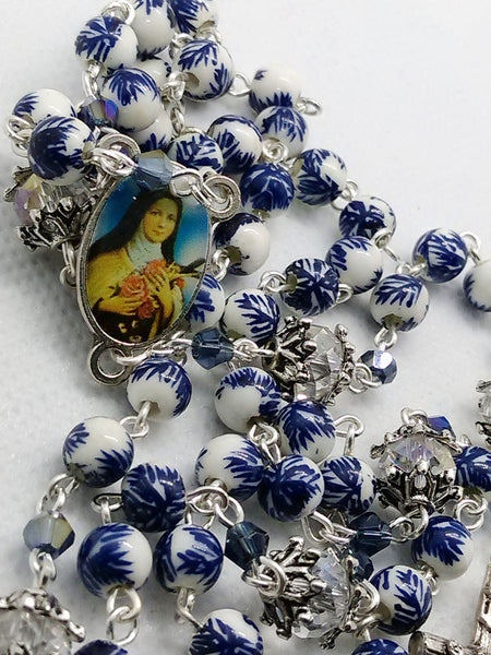 Porcelain Rosary Blue/White 6mm Beads