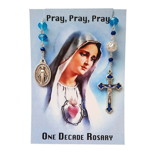 One Decade Rosary - Miraculous Medal - 8x6mm Glass Crystal Aqua Blue Beads