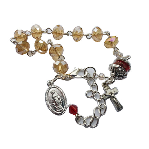 One Decade Rosary Bracelet - Gold Glass Crystal Beads