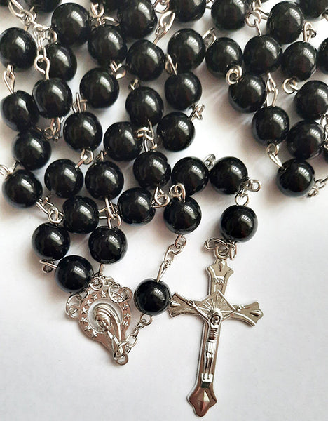 Black Glass Rosary - 8mm Beads