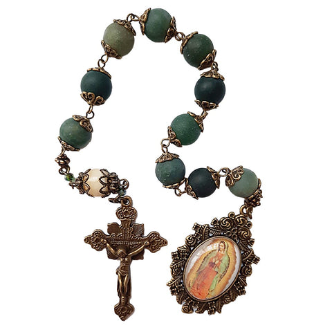 One Decade Rosary - Our Lady of Guadalupe - 10mm Gemstone Matte Moss Agate