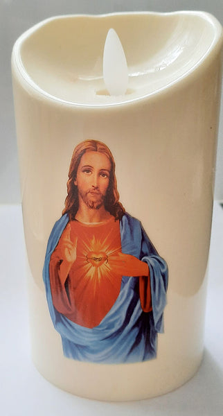 Religious Led Candle - Sacred Heart of Jesus (Large Plastic Candle)