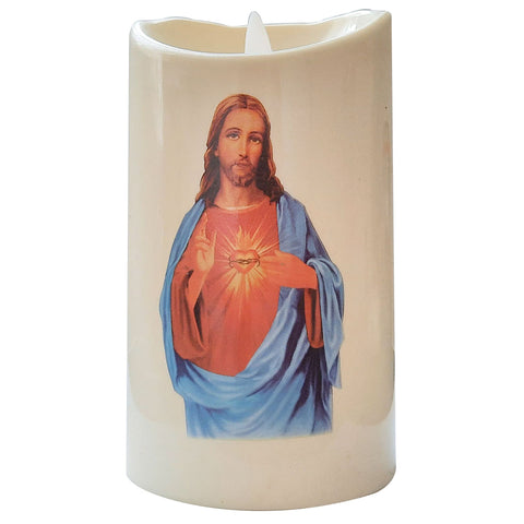 Religious Led Candle - Sacred Heart of Jesus (Large Plastic Candle)