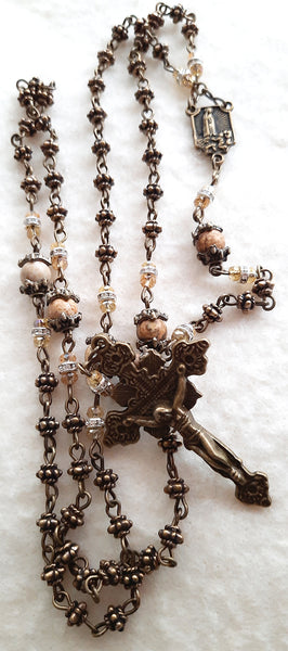 Gemstone Rosary - Jasper Matte - 4mm Metal Bronze Beads