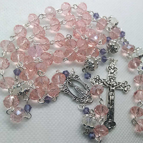 Rosary - Light Pink Glass Crystal beads - Traditional