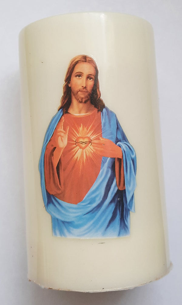 Religious Led Candle - Sacred Heart of Jesus (Small Plastic Candle)