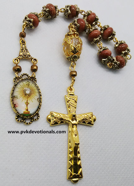 One Decade Gemstone Rosary - Blessed Sacrament - 6x8mm Goldstone Beads