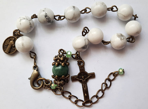 One Decade Gemstone Rosary Bracelet - White Howlite Beads