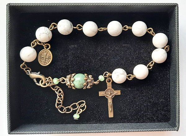 One Decade Gemstone Rosary Bracelet - White Howlite Beads