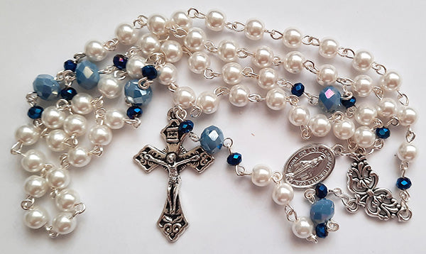 White Glass Pearl Rosary