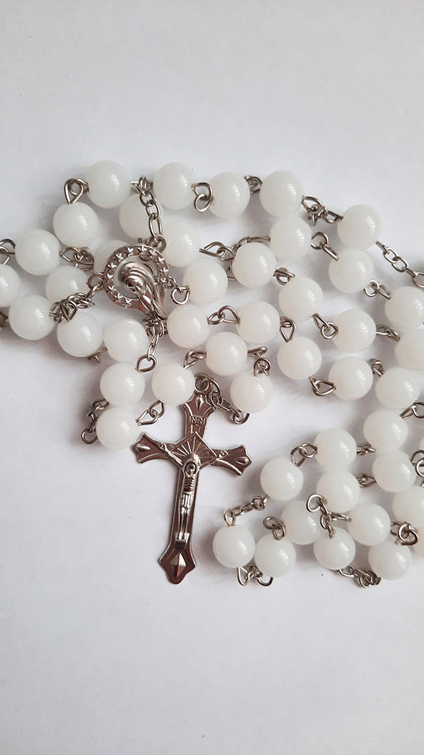 Rosary White Glass 8mm Beads